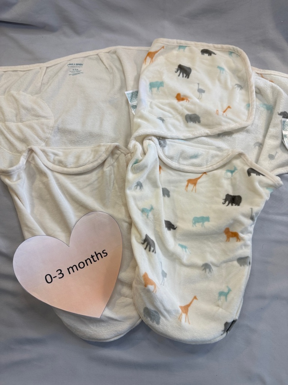 aden + anais NWOT White and Animal-Print Sleep Sacks. Soft velour